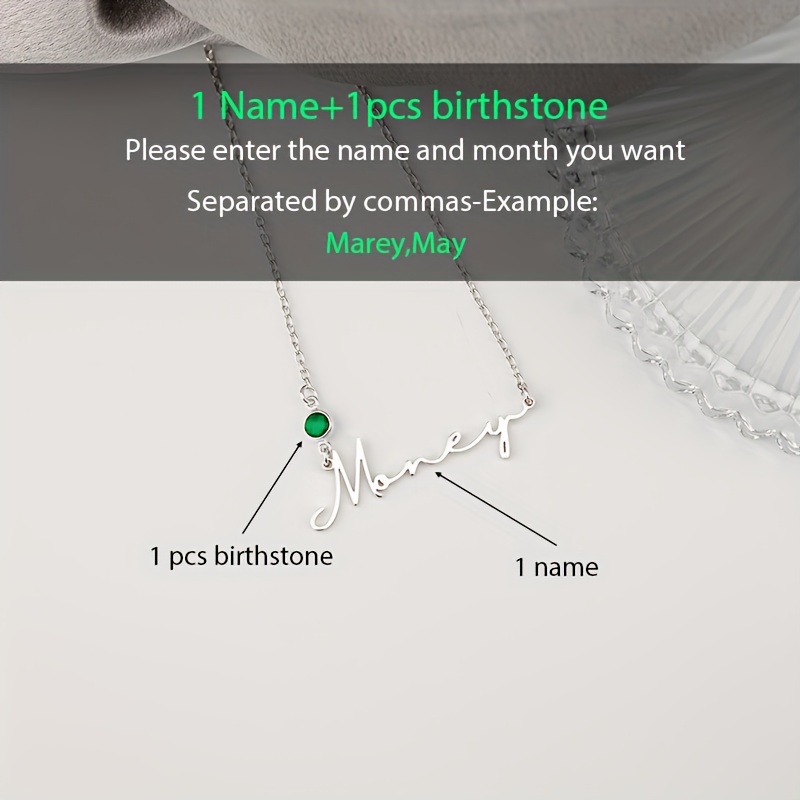 Custom Birthstone Name Necklace, 18K Gold Plated